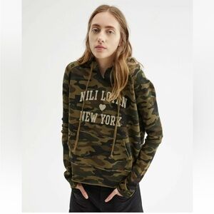 Nili Lotan New York Janie Camo Hoodie Small hooded sweatshirt long sleeve
